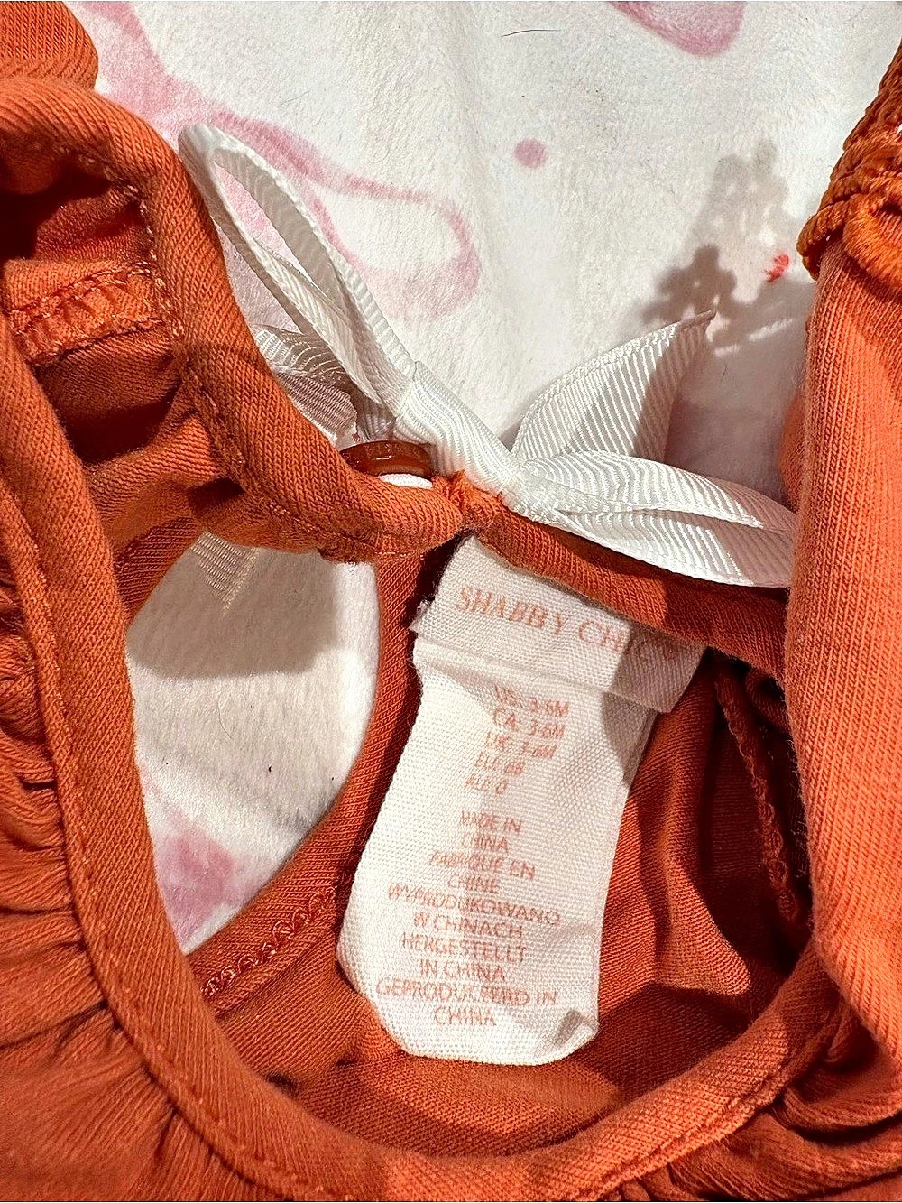 Shabby Chic Orange Lace Trim Baby Dress Size 6-9M - Picture 3 of 5